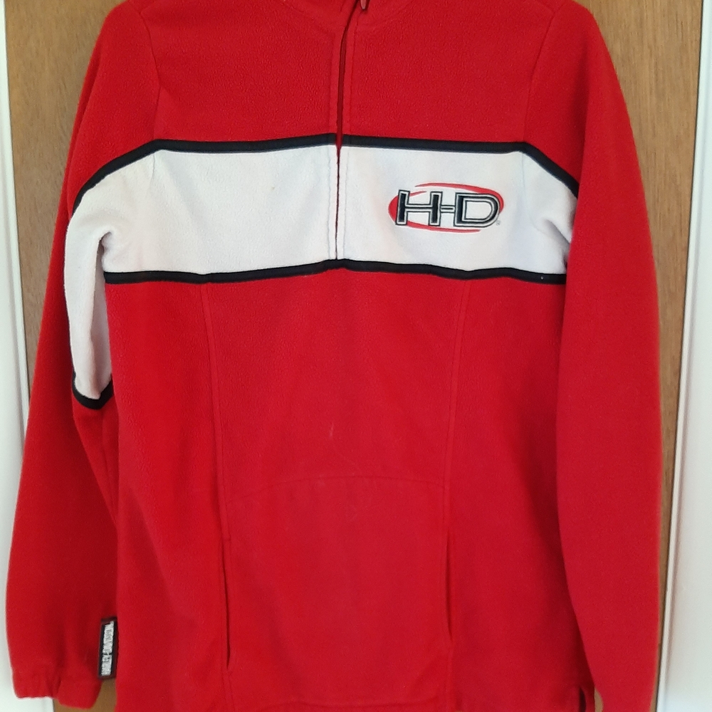 Vintage Harley-Davidson Red and White Zip Up Sweater